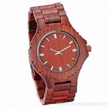 Wood Wristwatch with Stainlees Steel Buckle